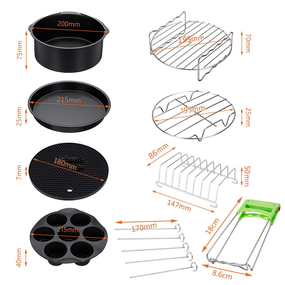 13PCS Air Fryer Accessories 9" Fit for Airfryer 5.2-6.8QT