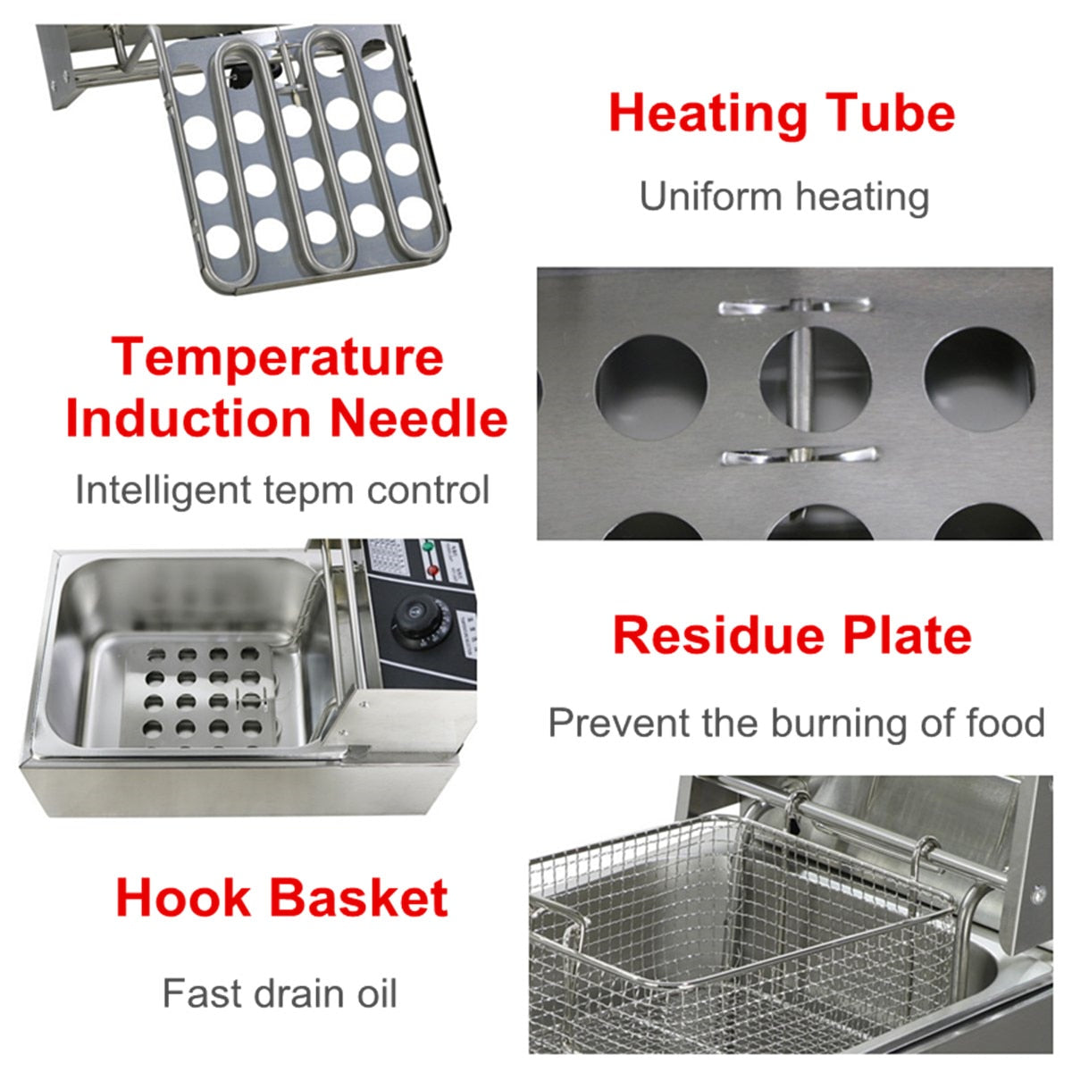 Commercial 6L 2.5KW Stainless Steel Electric Deep Fryer