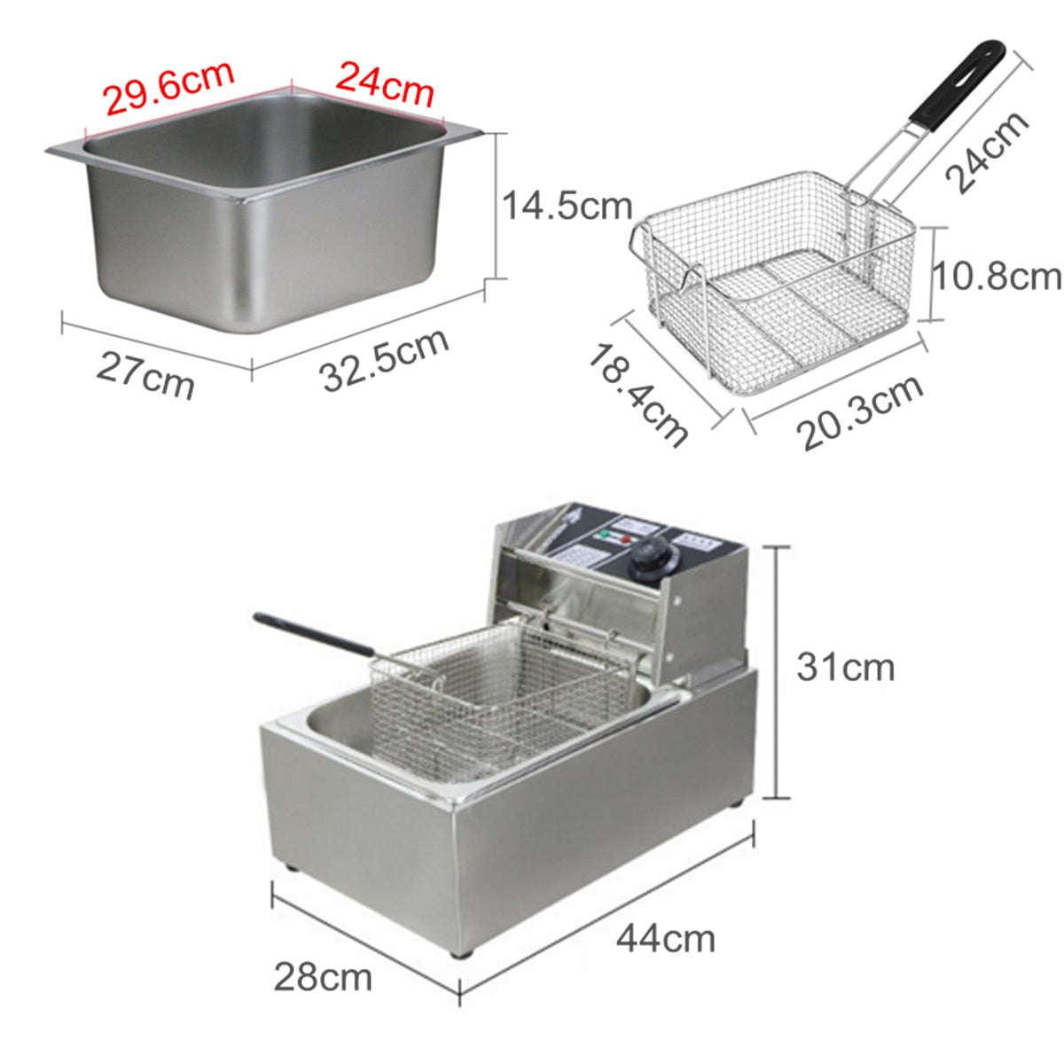 Commercial 6L 2.5KW Stainless Steel Electric Deep Fryer